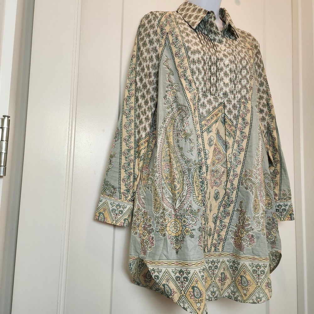 Soft Surroundings Tabitha Tunic Blouse S Cotton Paisley Prairie Boho Cottagecore - Picture 2 of 12